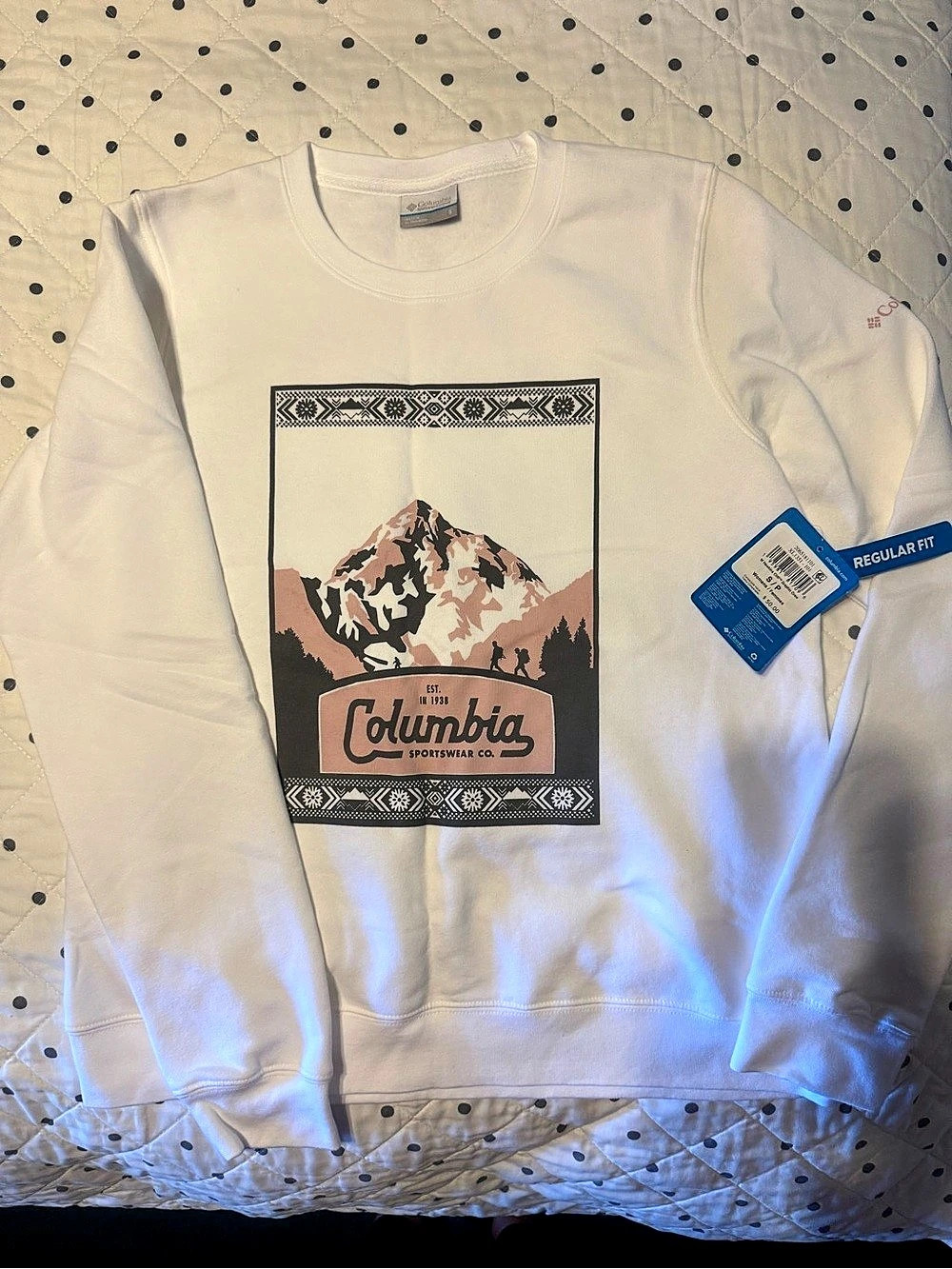 Columbia Graphic Sweatshirt White & Pink Small